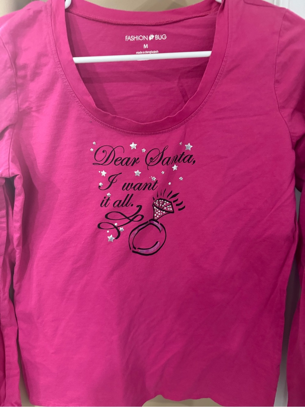 Fashion Bug Hot Pink "Dear Santa I want it all" Long Sleeve Tee (Cl-1)